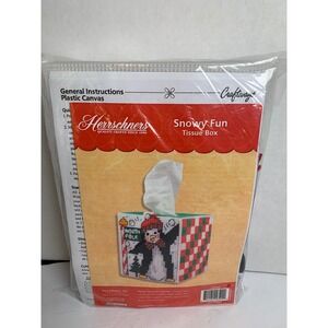 Herrschners Snowy Fun Penguin Plastic Canvas Tissue Box Kit  Christmas New